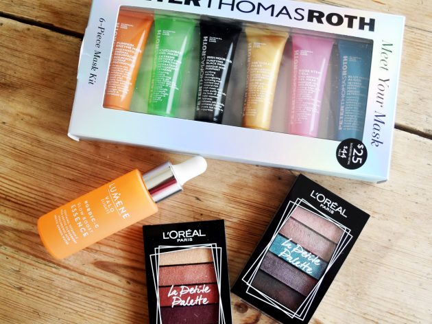 minipaletter från L'Oréal Paris mask kit Peter Thomas Roth och Lumene Valo Glow Boost Essence