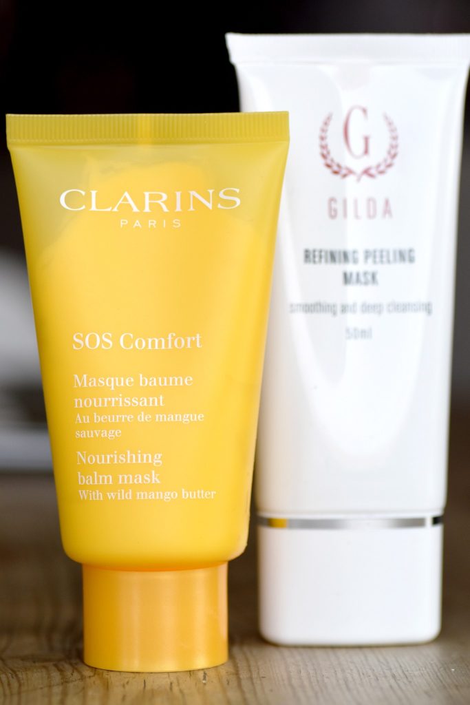 mitt hemliga liv Clarins SOS Comfort Nourishing Balm Mask och Gilda Refining Peeling Mask