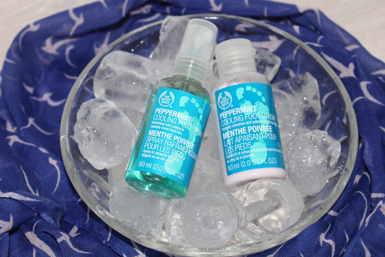 The body shop peppermint cooling foot lotion and foot spray Svalkande produkter för trötta och svullna fötter 