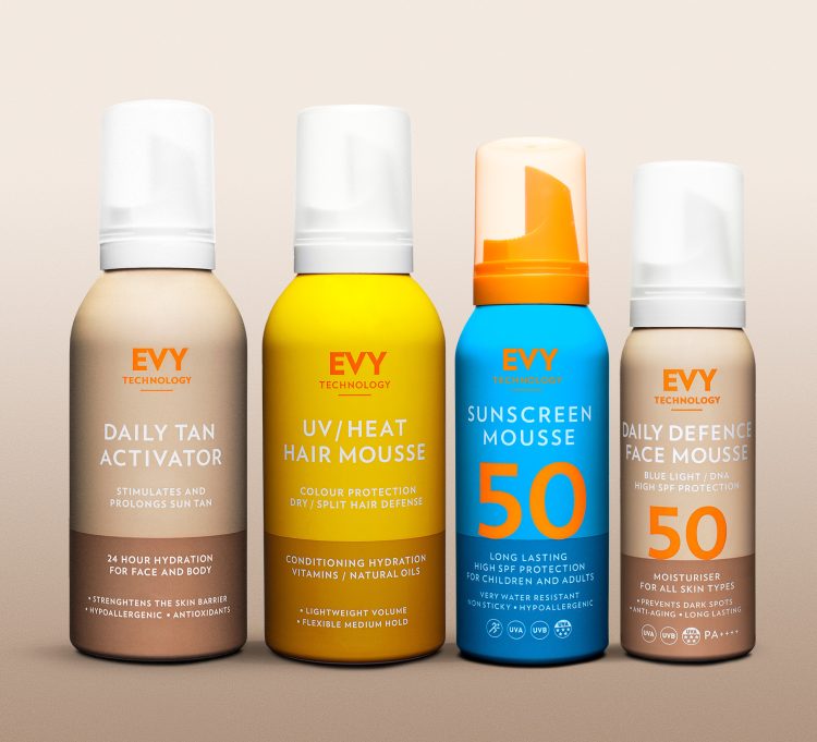 Evy superdeal med Suncreen mouse spf 30, Daily Decence Face mousse, Daily Tan Activator, UV/Heat
