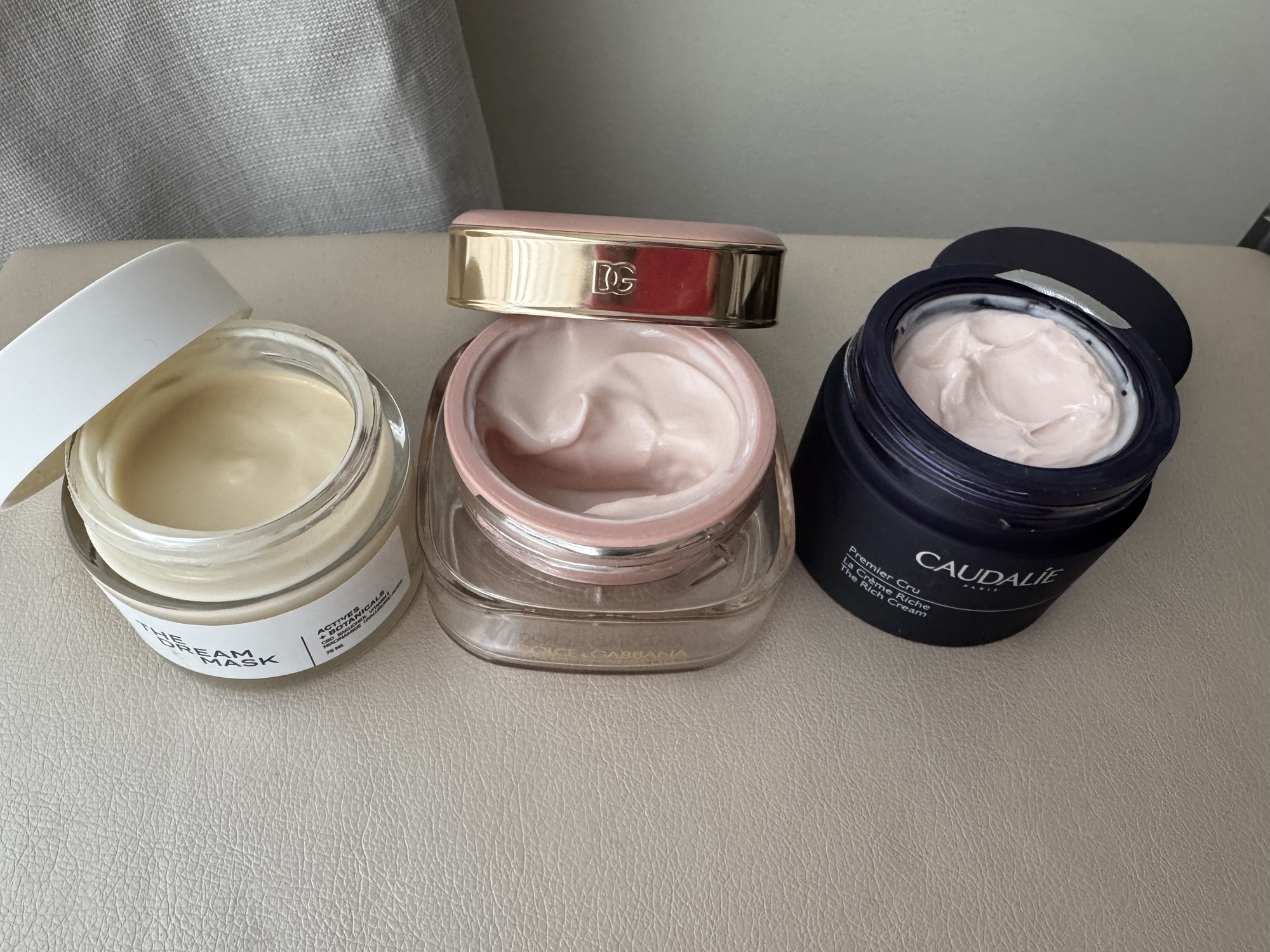 Caudalie Premier Cru La Crème Riche, Dolce & Gabbana Glow-Bounce Ceramide Cream Plumping & Refining Moisturizer, Mantle The Dream Mask
